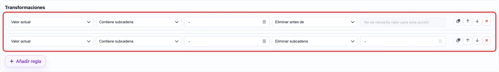 Abrir imagen en grande Dos reglas de Eofferix para eliminar texto antes de un guion y eliminar el guion