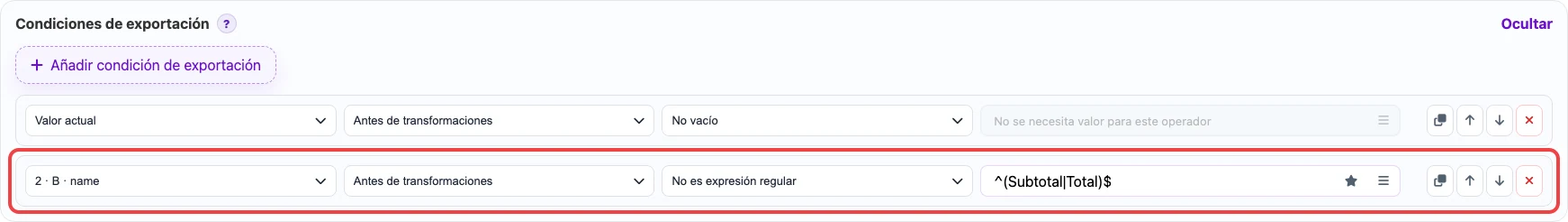Abrir imagen en grande Condición que excluye filas Total y Subtotal