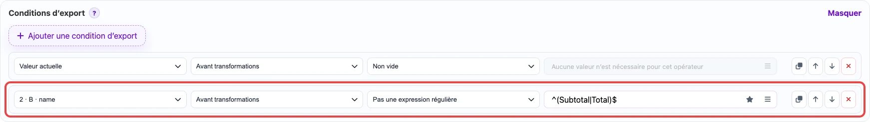 Condition qui exclut les lignes Total et Subtotal