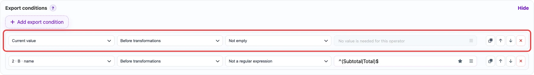 Open image larger Export condition for non-empty SKU