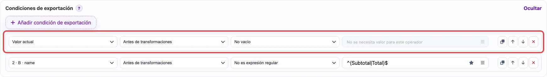 Abrir imagen en grande Condición de exportación para SKU no vacío