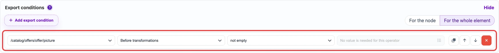 Open image larger XML offer export condition with non-empty picture