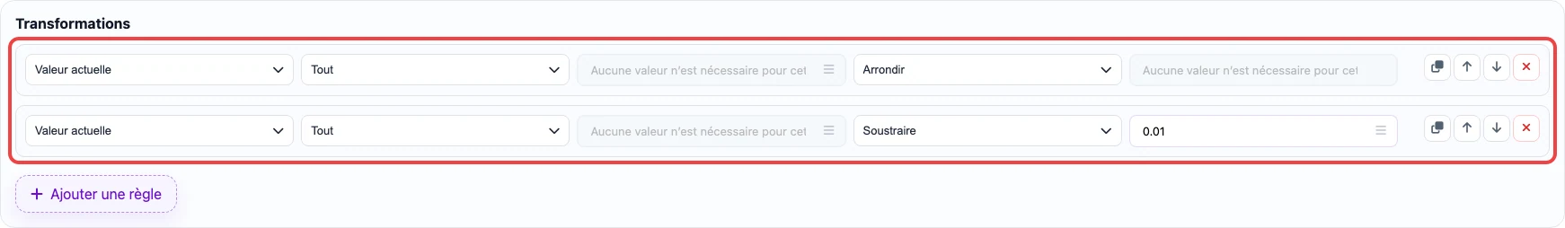 Ouvrir l’image en grand Règles pour arrondir le prix à .99