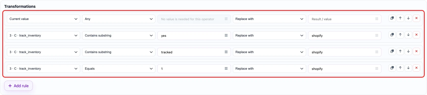 Open image larger Screenshot of substring-search rules for the Inventory tracker column