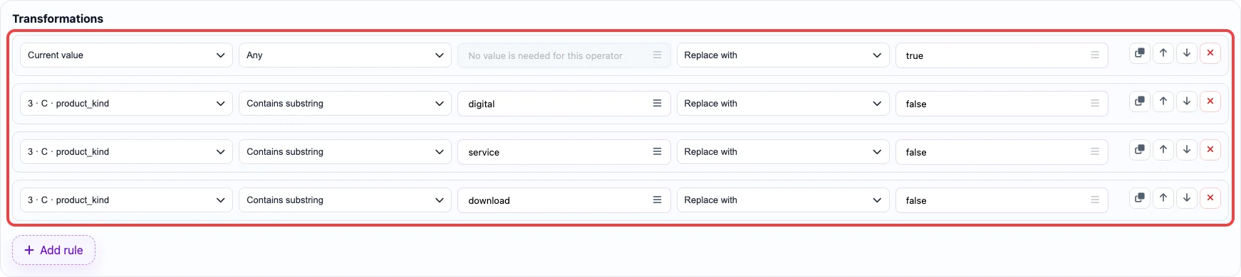 Open image larger Screenshot of substring-search rules for the Requires shipping column
