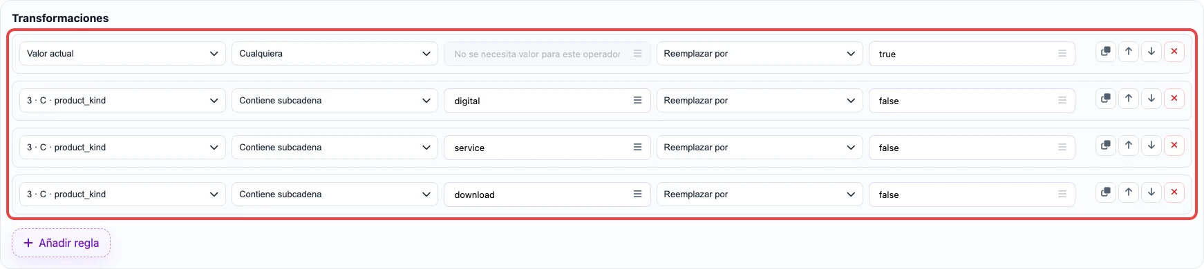 Abrir imagen en grande Captura de las reglas por búsqueda de subcadena para la columna Requires shipping