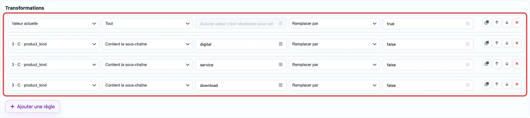 Capture des règles par recherche de sous-chaîne pour la colonne Requires shipping
