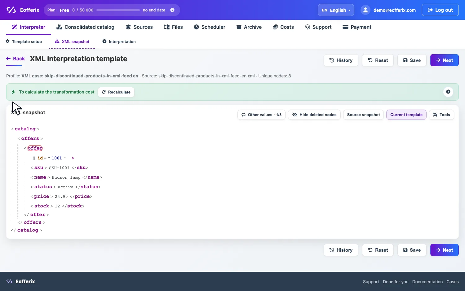 Open image larger Opening offer node settings in the XML editor