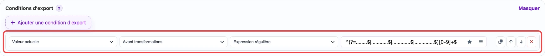 Condition d’export de ligne pour barcode valide