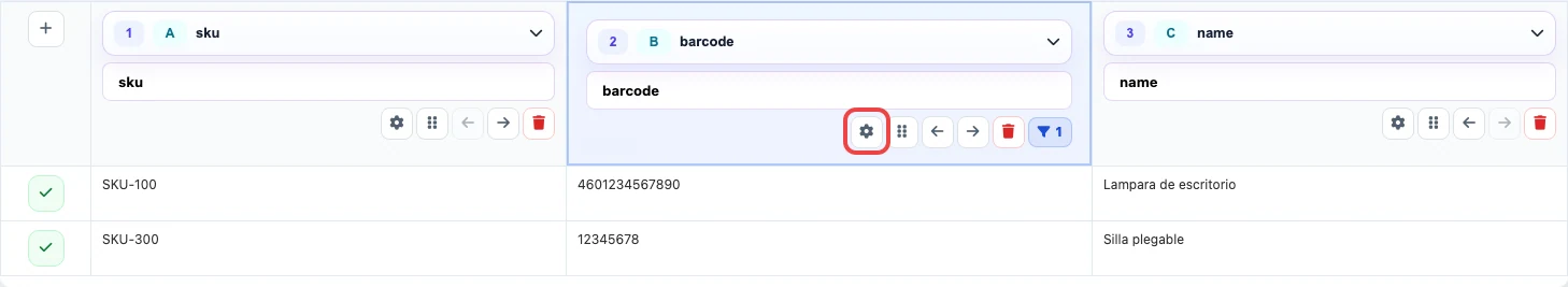 Abrir imagen en grande Configuración de la columna barcode en Eofferix