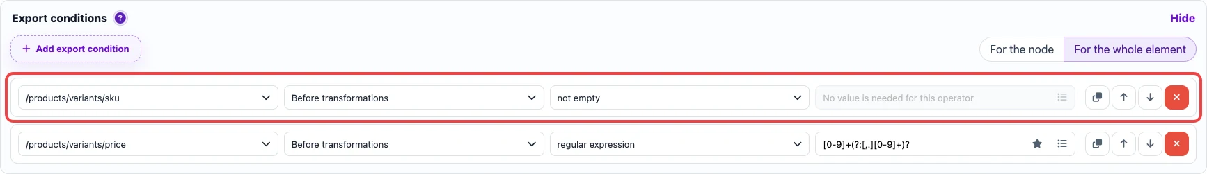 Conditions for a JSON variant