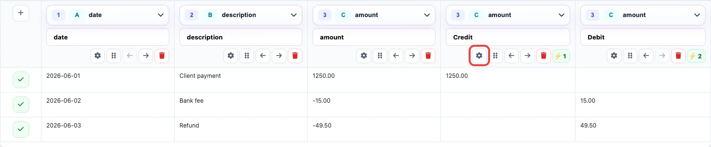 Credit and Debit calculated from amount in Eofferix