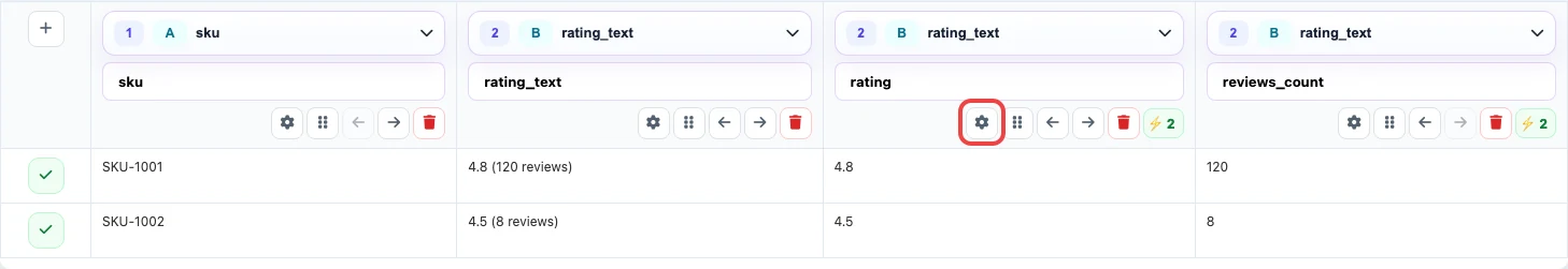 Open image larger Rating and review count split in the Eofferix table editor