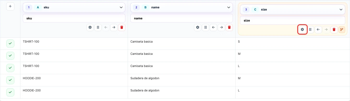 Abrir imagen en grande Configuración de size para separar variantes