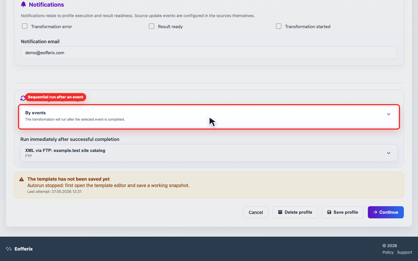 Animation of setting a profile to run after an event