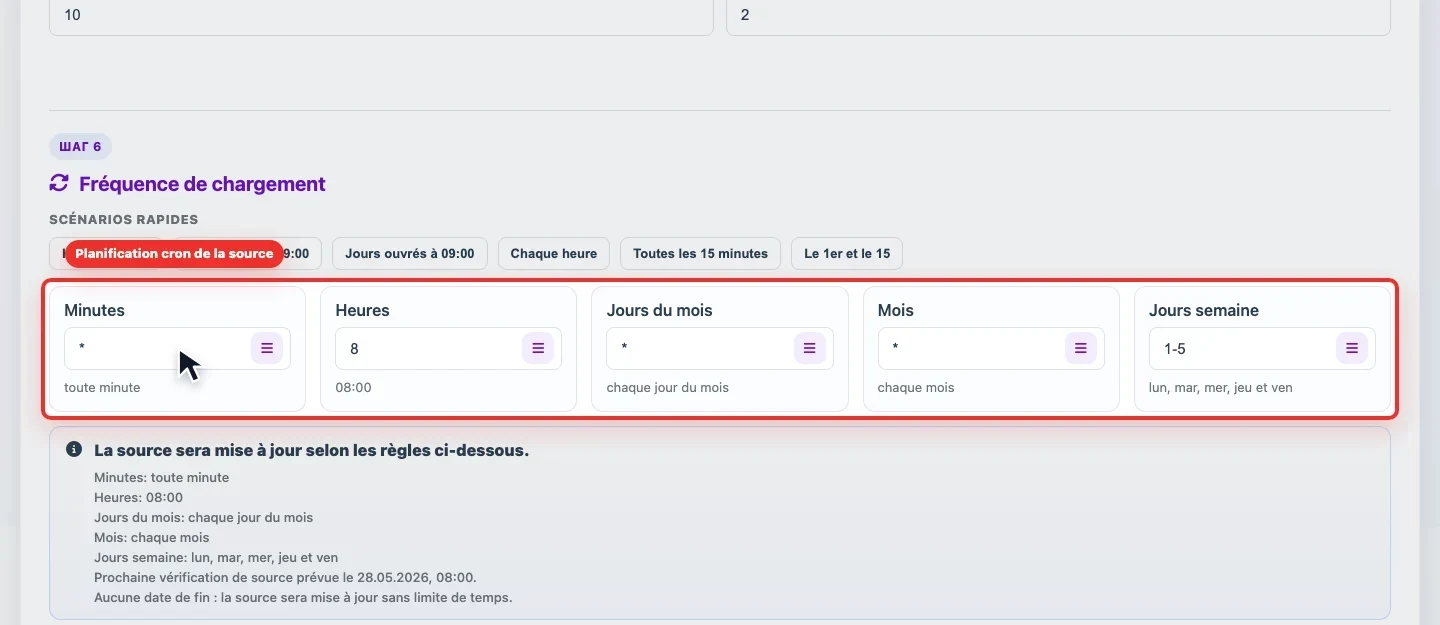 Capture du planning cron de source dans Eofferix Capture du planning cron de source dans Eofferix