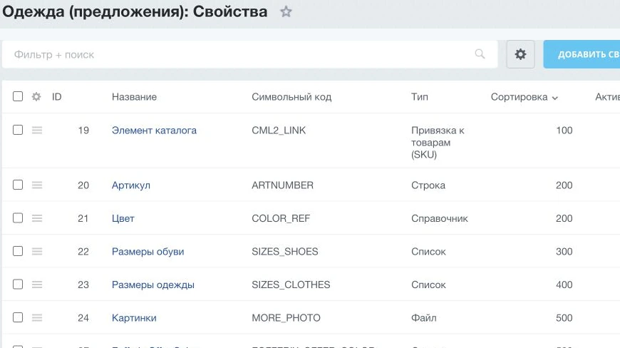 Свойства торговых предложений в админке 1C-Bitrix Свойства торговых предложений в админке 1C-Bitrix