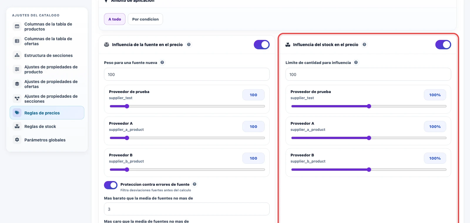 Influencia del stock en un precio final personalizable