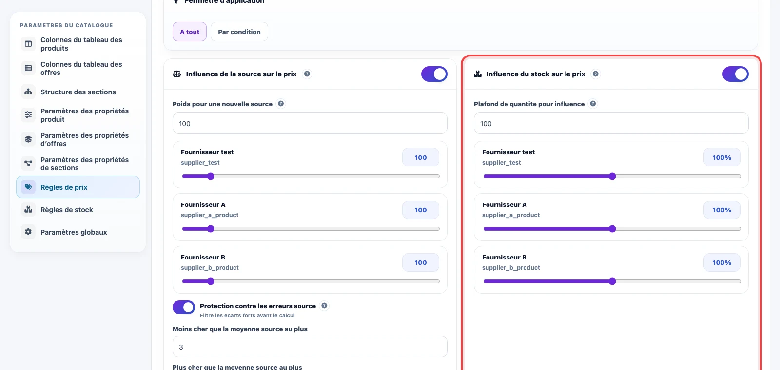 Influence du stock sur un prix final personnalisable