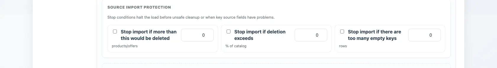 Source import safety limits in an Eofferix profile