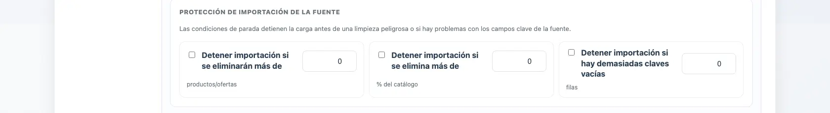 Límites de seguridad de importación de la fuente en un perfil de Eofferix