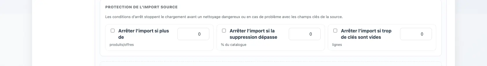 Limites de sécurité de l’import source dans un profil Eofferix