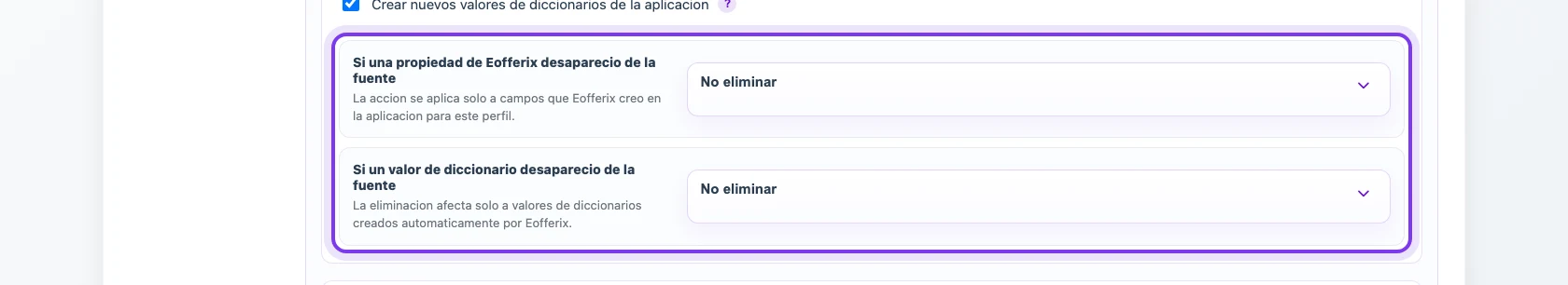 Reglas para propiedades y valores de diccionario ausentes en la fuente