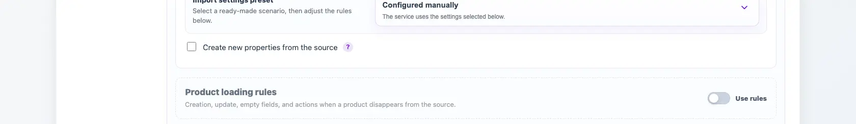 Setting for creating new properties from the source