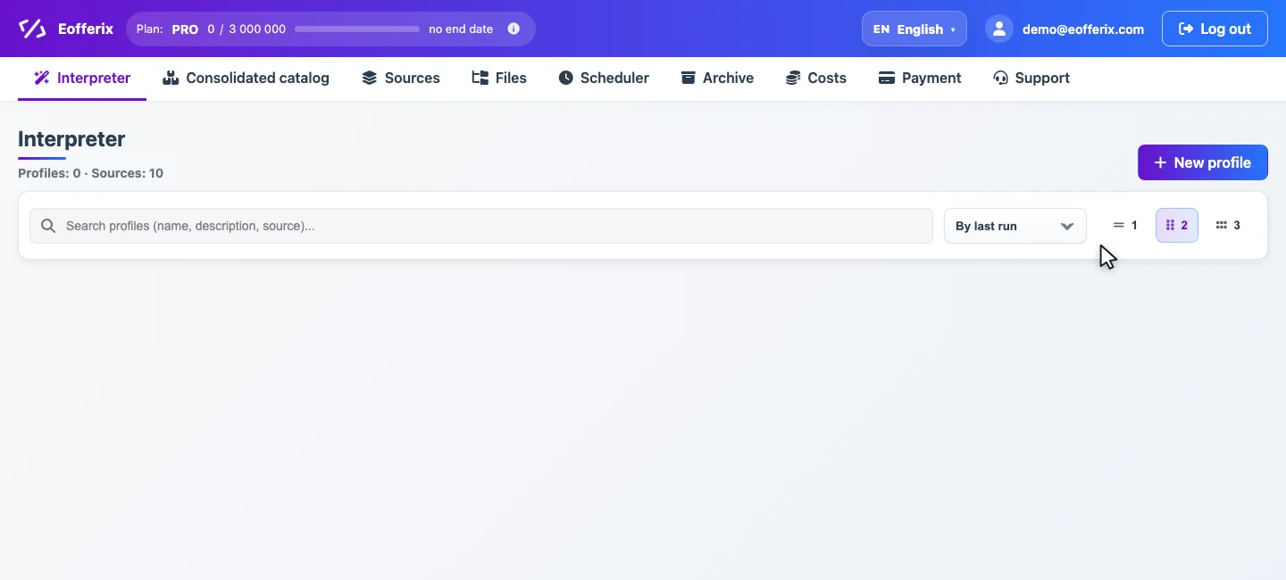 Creating an import profile for the consolidated catalog