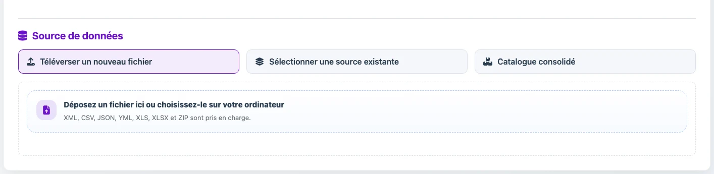 Envoi d’un fichier XML lors de la création d’un profil d’import vers le catalogue consolidé