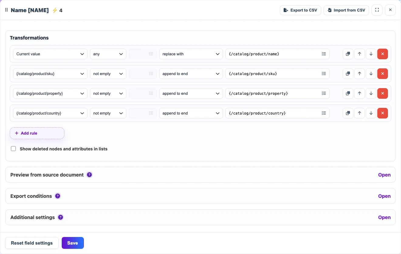 Sequential transformations for a composed product name