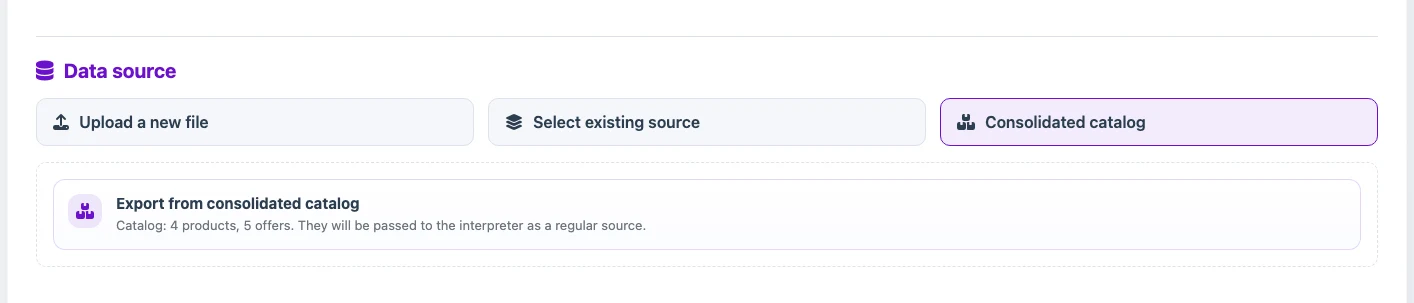 Consolidated catalog selected as the data source