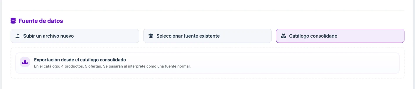 Catálogo consolidado seleccionado como fuente de datos
