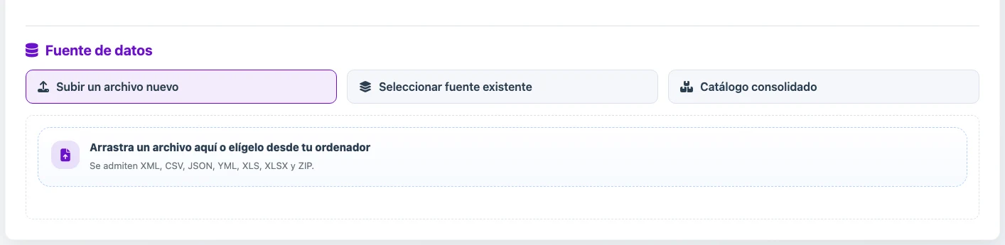 Elegir un archivo nuevo como fuente para importar al catálogo consolidado