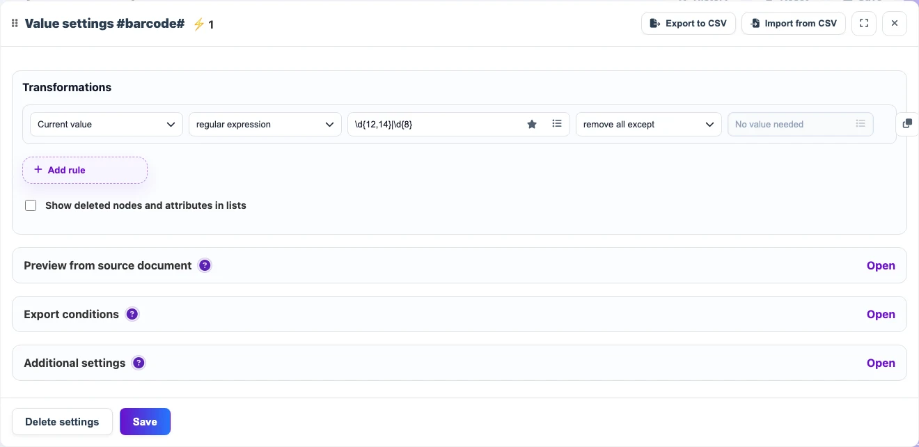Barcode extraction rule with a regular expression in Eofferix