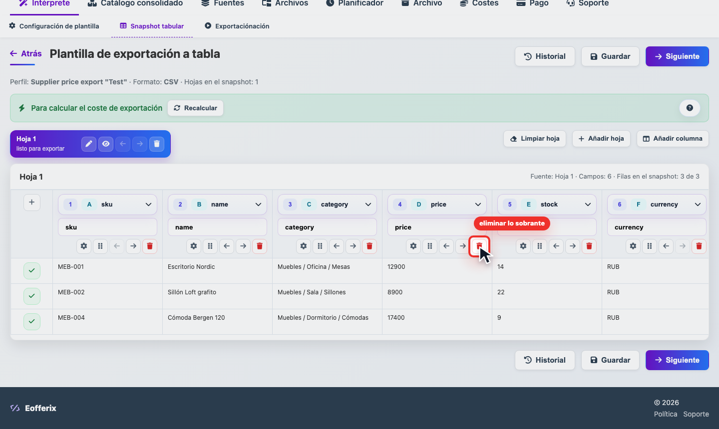 Animación de configuración de la transformación price con una regla de aumentar un 10 por ciento
