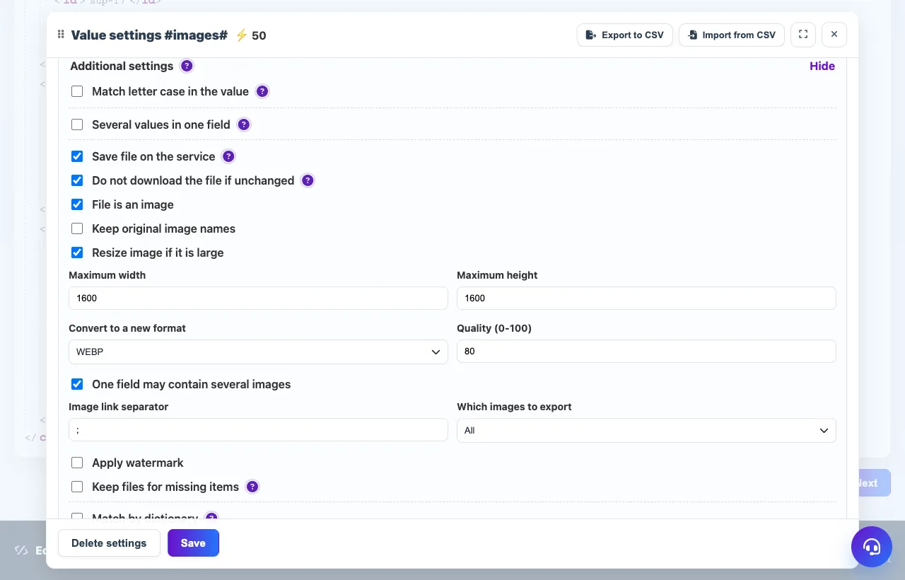 Animation of image processing settings in Eofferix