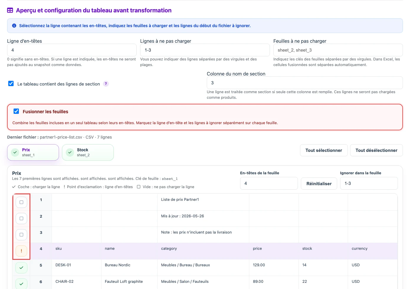 Fusion de plusieurs feuilles CSV/XLSX par en-têtes