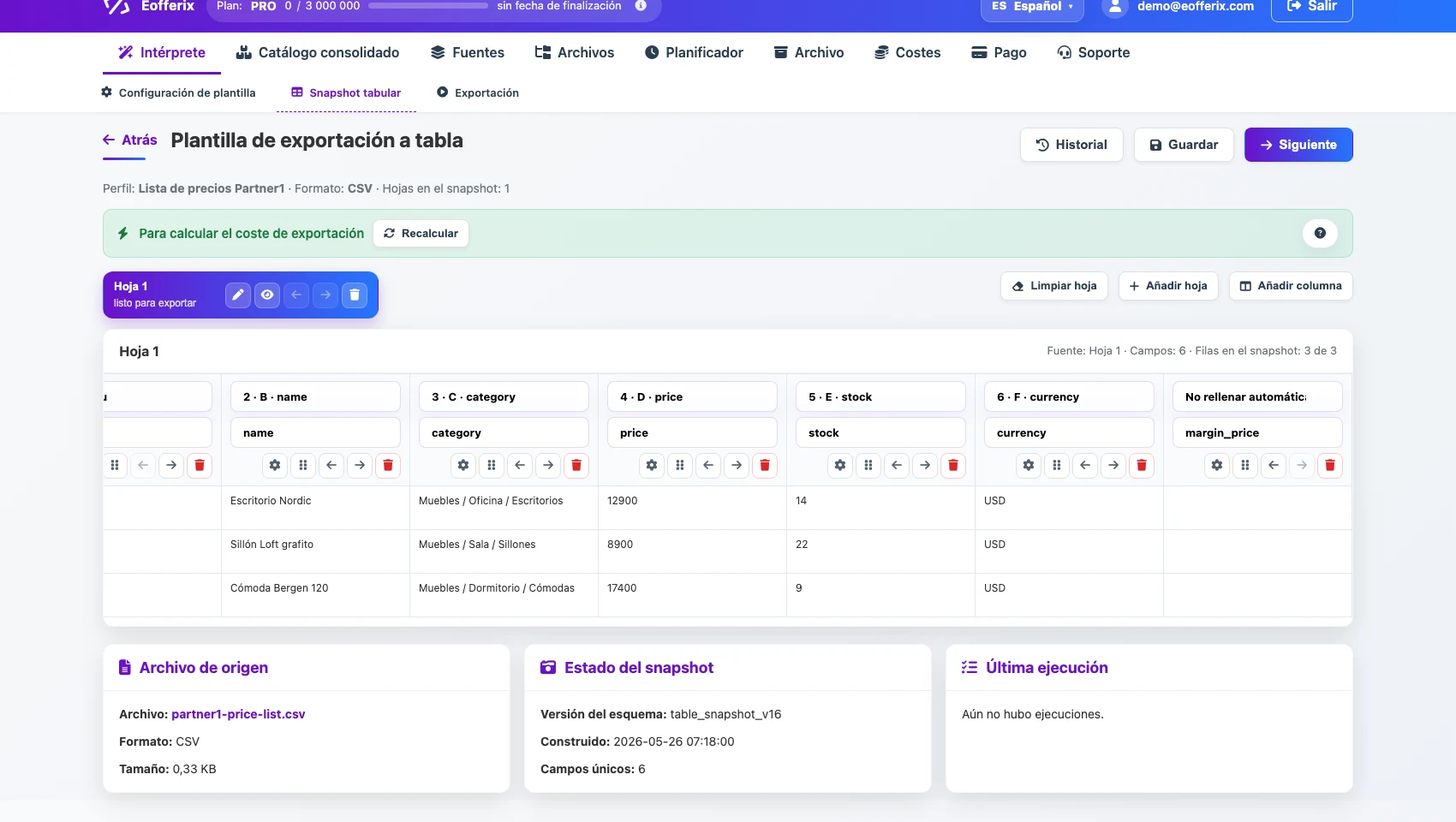 Columna nueva en el snapshot tabular de una lista CSV/XLSX