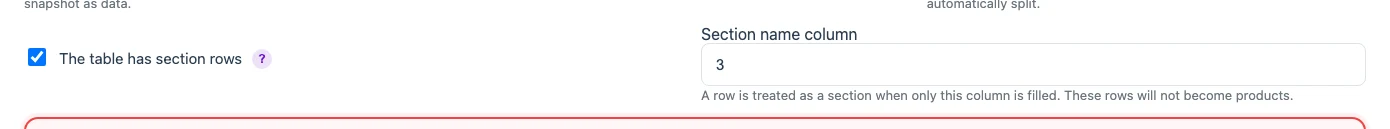 Configuring section rows in a table price list