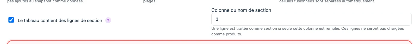 Configuration des lignes de section dans une liste tabulaire