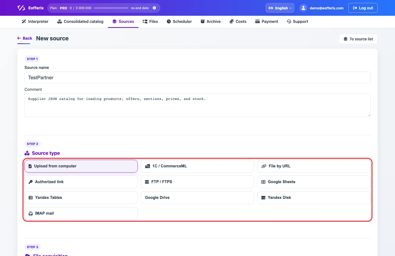 Ways to receive a JSON catalog in Eofferix