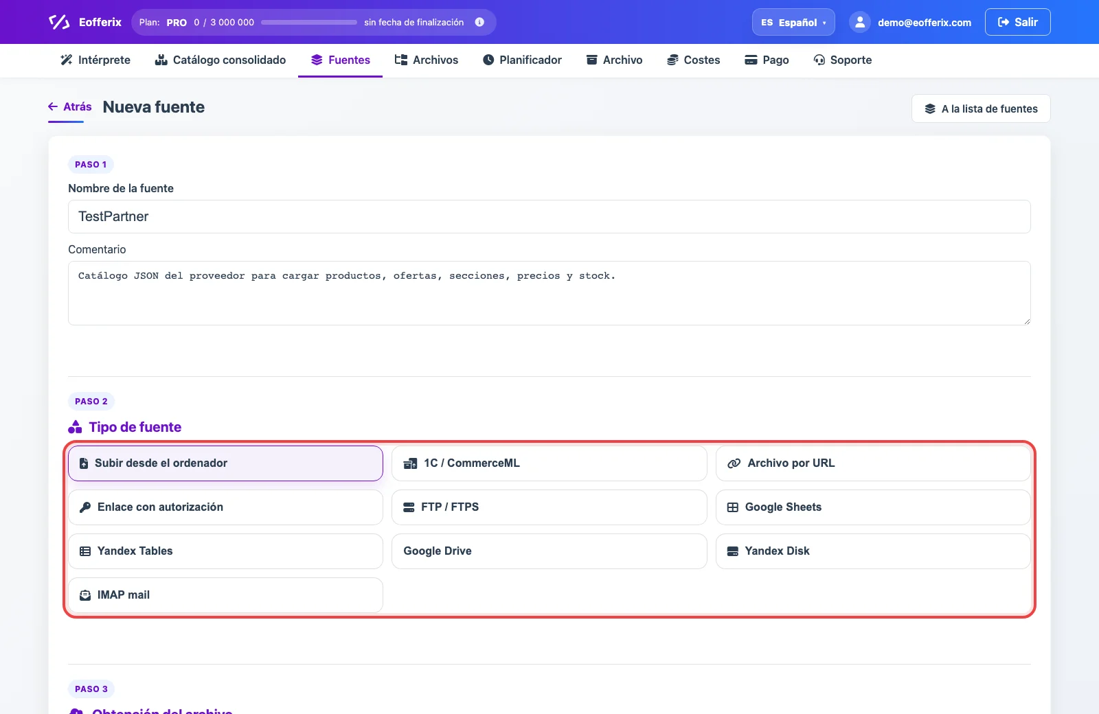 Formas de recibir un catálogo JSON en Eofferix