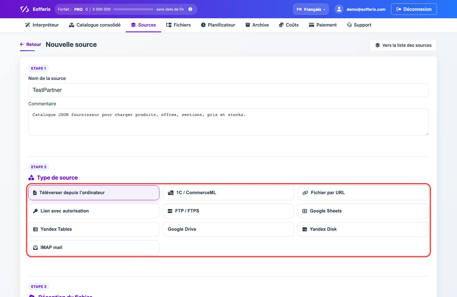 Méthodes de réception d’un catalogue JSON dans Eofferix
