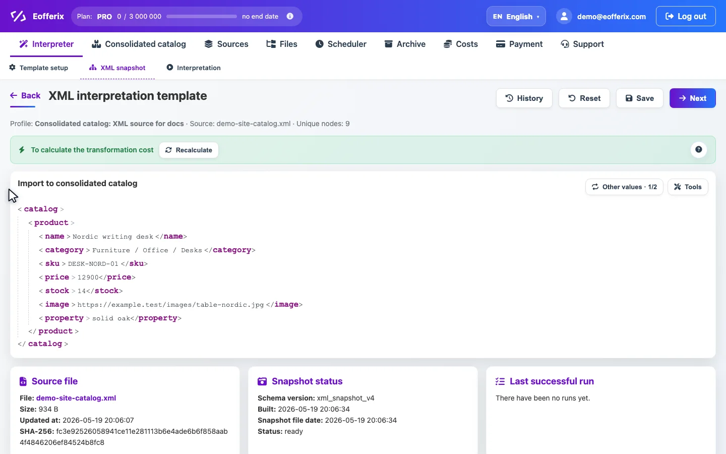Animation of XML snapshot setup for a JSON source