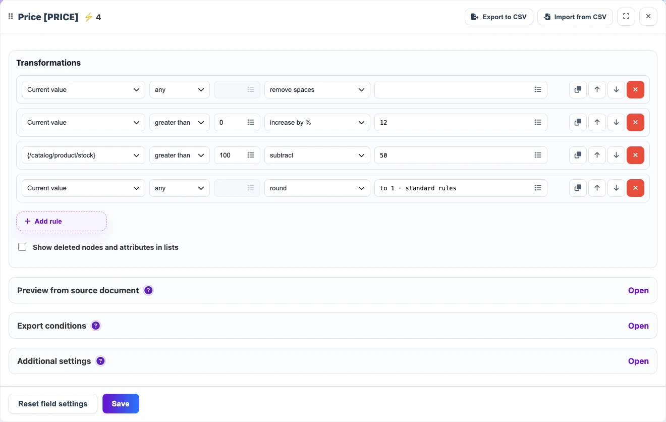 Sequential price transformations in the XML interface