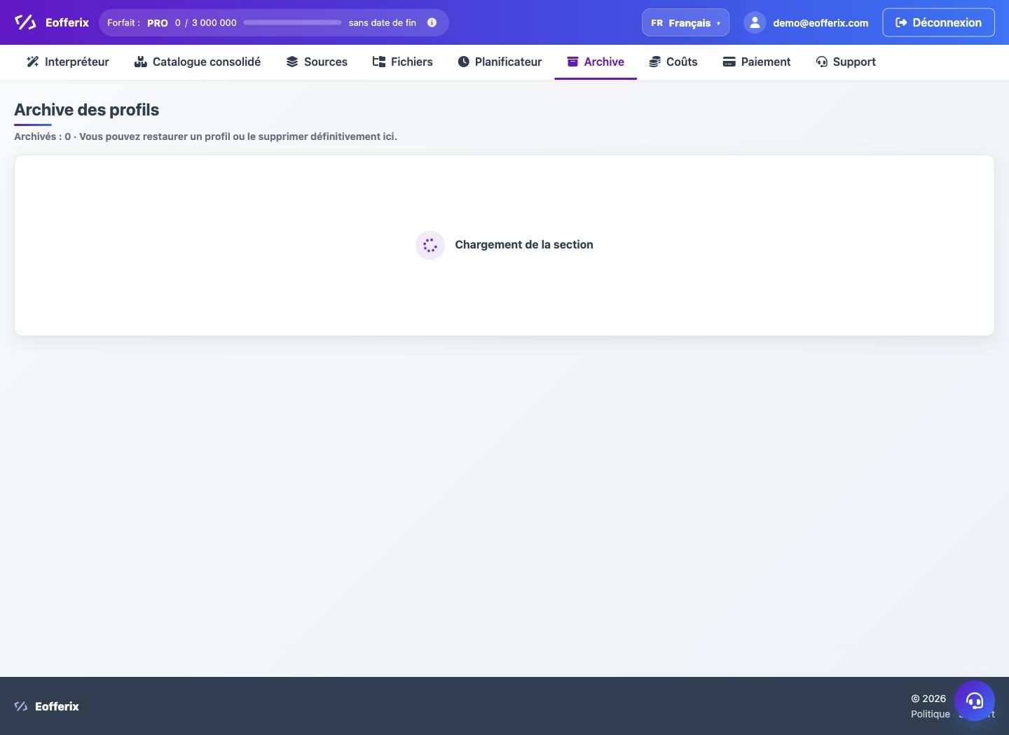 Stockage des versions de résultats — Eofferix
