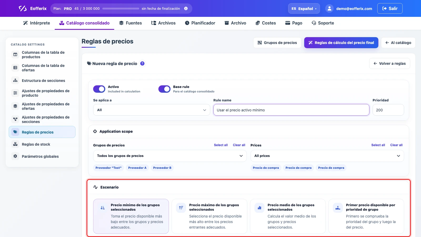 Regla de precio final configurada por grupos de proveedor Regla de precio final configurada por grupos de proveedor