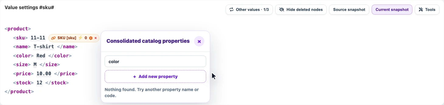 Creating a property manually from a snapshot value
