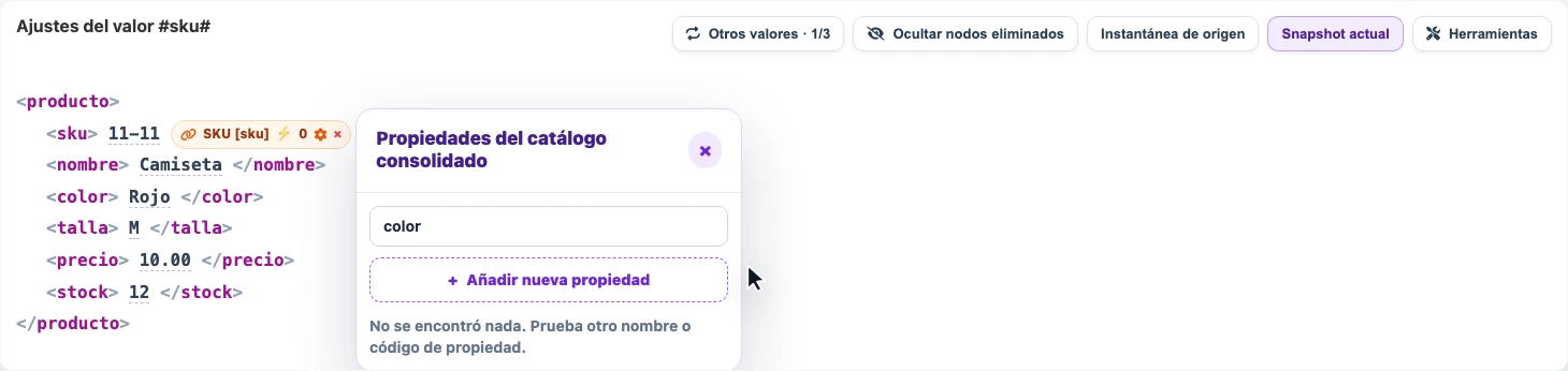 Creación manual de una característica desde un valor del snapshot
